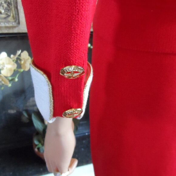 St. John Cruize Line Knit Red/Ivory Trim Skirt & Jacket Suit Size 8 - Picture 11 of 16